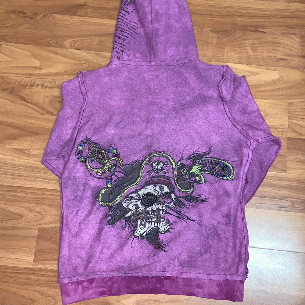 J & Company Distressed Hoodie With Rhinestones